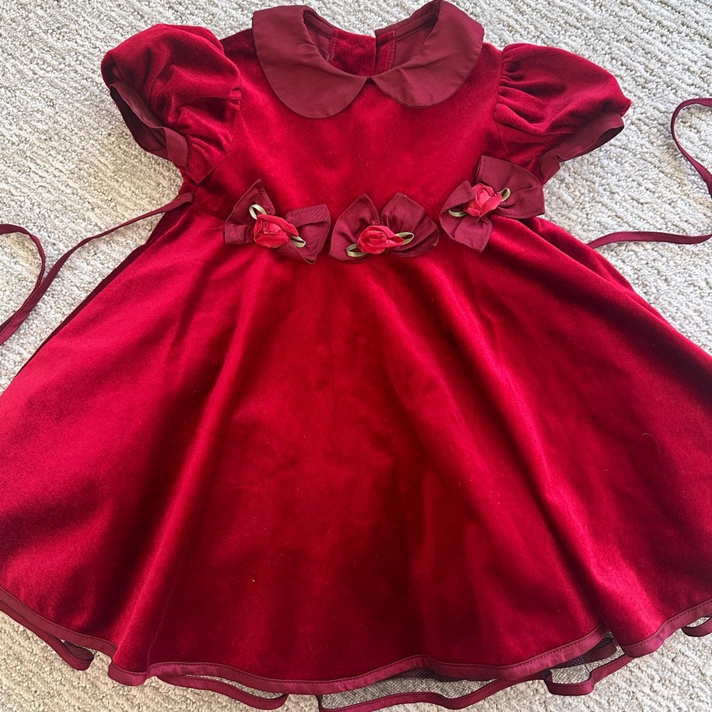 Plush Red Butter Dress | Peter Pan Collar | Tulle under layer | 2T
